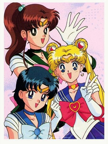 sailor júpiter, sailor moon y sailor mercurio