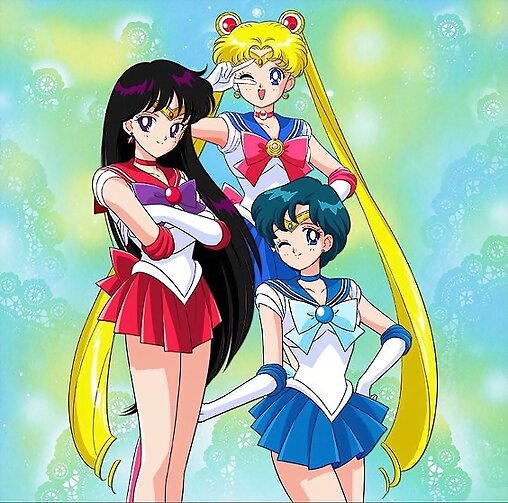 sailor marte,sailor moon y sailor mercurio