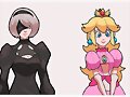 2B (Nier Automata) y Peach (Super Mario Bros)