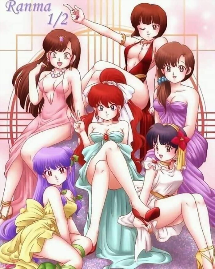 Ukyo, Nabiki, Kasumi, Ranma, Shampoo y Akane (Ranm