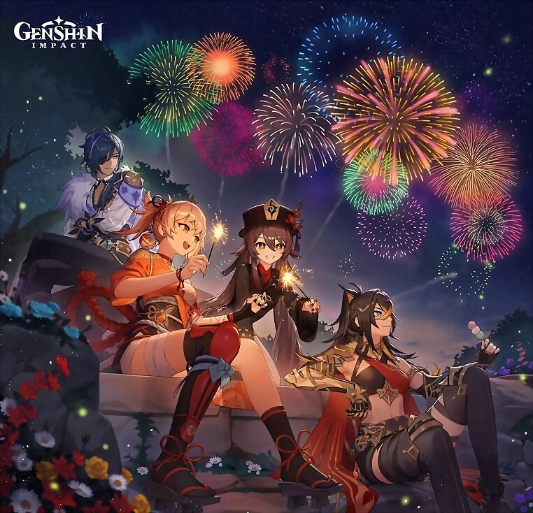 Kaeya, Yoimiya, Hu-Tao y Dehya (Genshin impact)