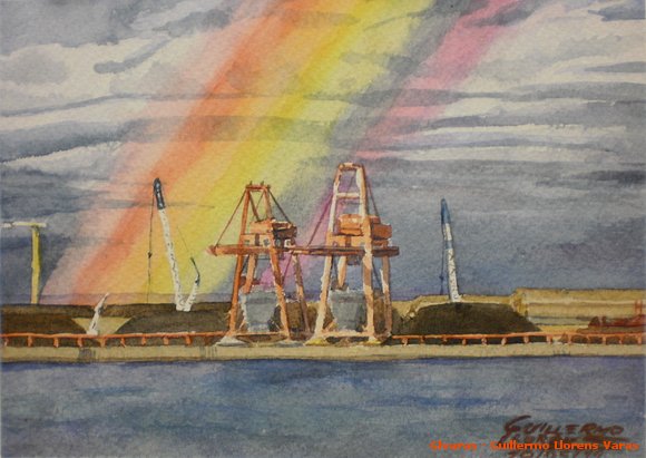 Arco Iris sobre la gruas del Puerto