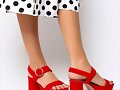 Sandalias tacon setenteras 2 tiras en rojo