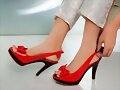 Sandalias tacon doble lacito en rojo