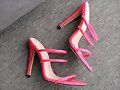 Sandalias tacon 3 tiras en rosa