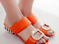 Sandalias tac&oacute;n de tanque 2 tiras en naranja