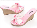 Sandalias cu&ntilde;a lacito c/topos, en rosa (detalle)