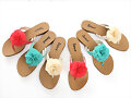 Sandalias planas con flor, en rojo - azul - blanco
