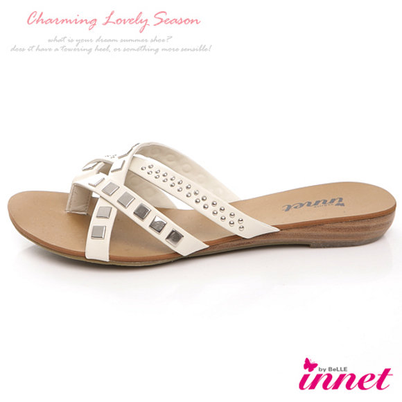 Sandalias planas de dedo y X, en blanco (det. lat.