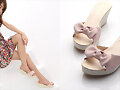 Sandalias cu&ntilde;a con lacito, en rosa