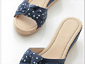 Sandalias cu&ntilde;a nudo azul marino a topos (frontal
