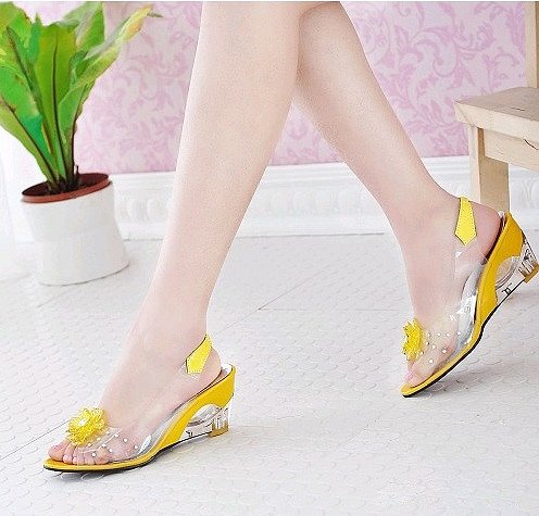 Sandalias cuña semitransparentes, en amarillo (lat