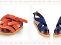 Sandalias planas en X con lacito,en naranja y azul