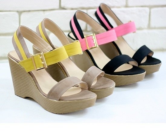 Sandalias cuña 2 colores, con hebilla, en 4 color