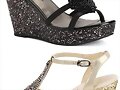 Sandalias cu&ntilde;a y tiras con pedrer&iacute;a, en negro y en
