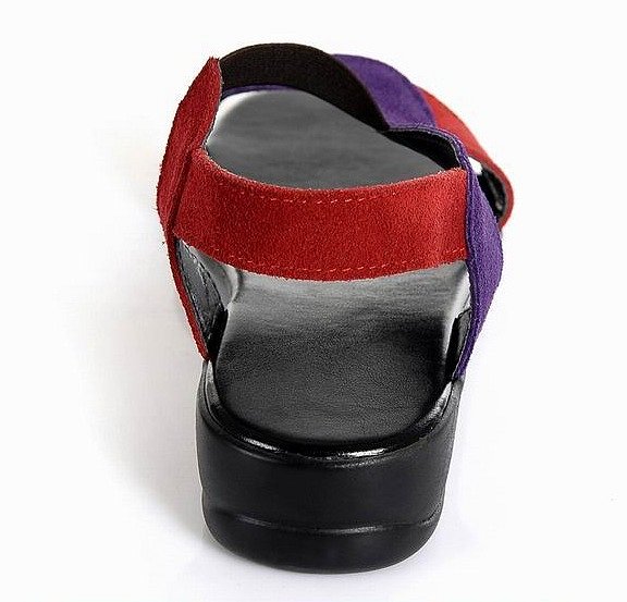 Sandalias planas tiras bicolor, en rojo y negro (p