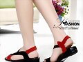 Sandalias planas bicolor, en rojo y negro (lat.)