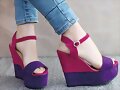 Sandalias cu&ntilde;a con plataforma, en rosa y violeta