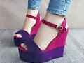 Sandalias cu&ntilde;a con plataforma, en rosa y violeta