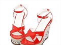 Sandalias cu&ntilde;a c/plataforma, en X, en rojo