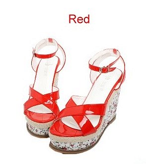 Sandalias cuña c/plataforma, en X, en rojo