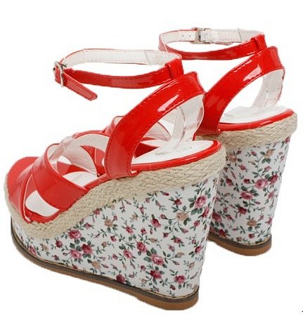 Sandalias cuña c/plataforma, en X, en rojo (post.)