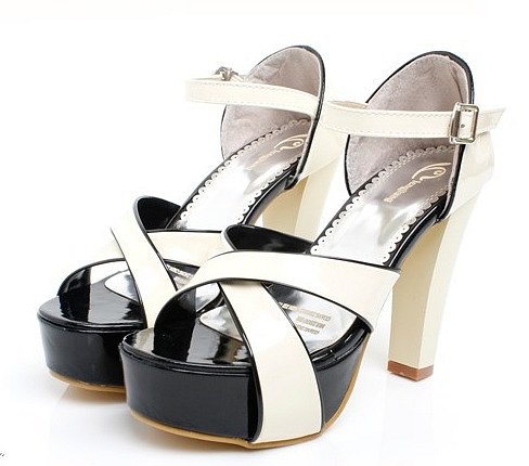 Sandalias tacón retro en X, en blanco (detalle)