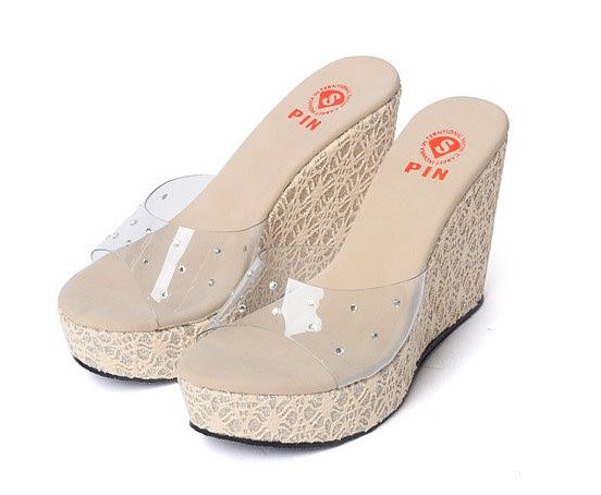 Sandalias cuña visera transparente, en blanco (lat