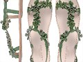 Sandalias planas de dedo, de tiras en flor, verdes