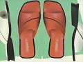 Sandalias tira ancha, en blanco y rojo