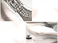 Sandalias cu&ntilde;a de vidrio, en plateado (detalles)