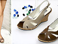 Sandalias de cu&ntilde;a, en beige y marr&oacute;n (detalle)