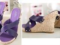 Sandalias de cu&ntilde;a en X, en lila (detalles)