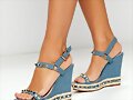 Sandalias cu&ntilde;a en azul 2 tiras, con pedrer&iacute;a