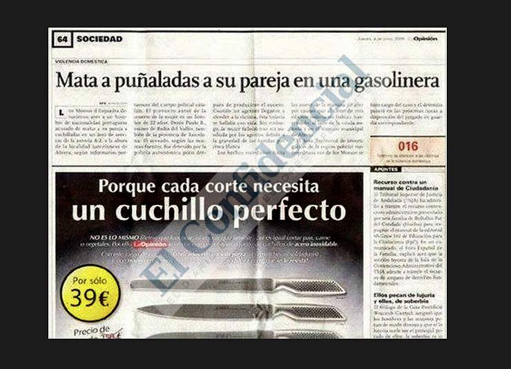Anuncio de cuchillos y noticia de un suceso