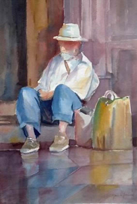 El mendigo en la plaza
