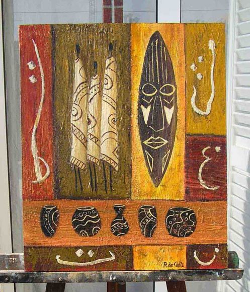 Retales africanos:Oleo y relieve sobre lienzo