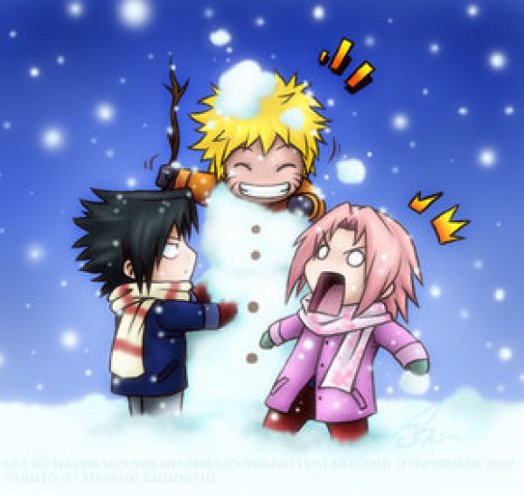 naruto sasuke y sakura en la nieve