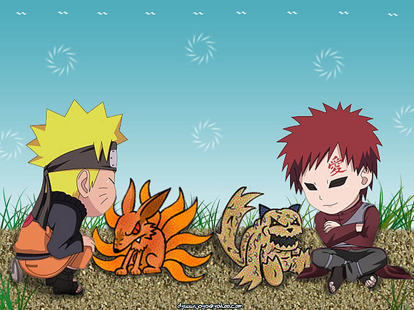 chibi naruto, gaara, kyuubi y shukaku