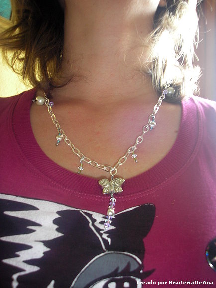 Collar plata mariposa+perla + cristal de bohemia