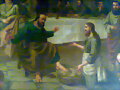 Jesus lavando los pies a los discipulos,