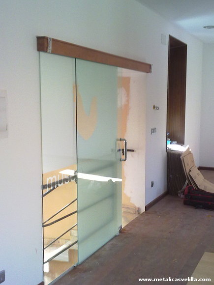 puerta de cristal corredera de interior decorativa