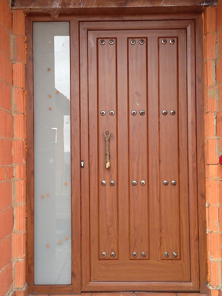 Puerta de entrada color teka