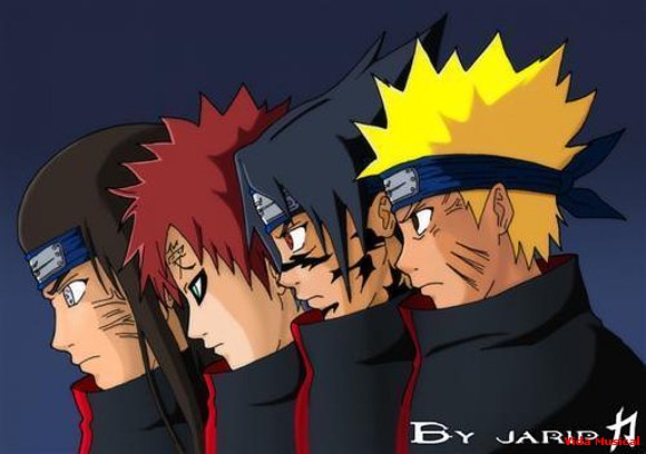 Gaara, Neji, Sasuke y Naruto ..tipo "AKATZUKI"