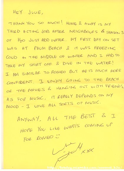 Carta escrita por Luke Mitchell