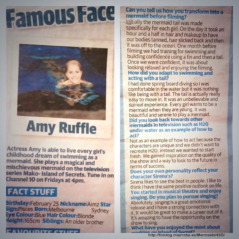 Articulo sobre Amy Ruffle (Sirena) en una revista