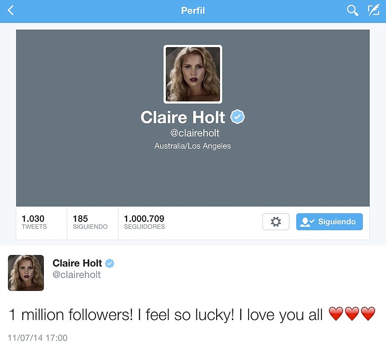 Claire Holt 1 millón de seguidores en twitter!