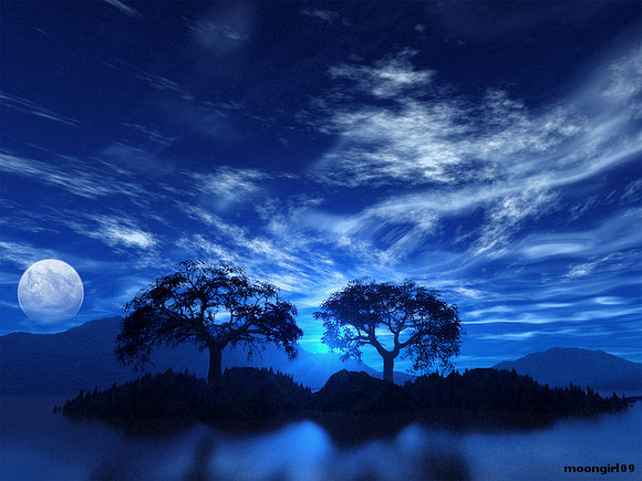 Cielo azul y luna