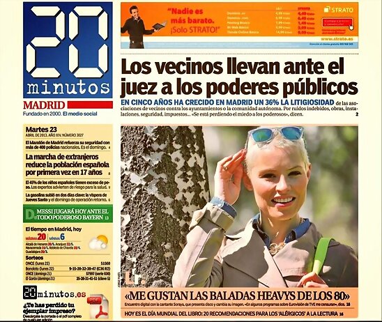 HOY MIÉRCOLES 24-4-2013, PORTADA 20 MINUTOS