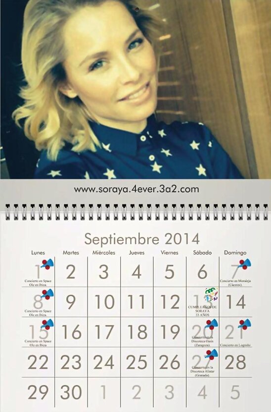 HOY MARTES 2-9-2014, CALENDARIO DE SORAYA4EVER